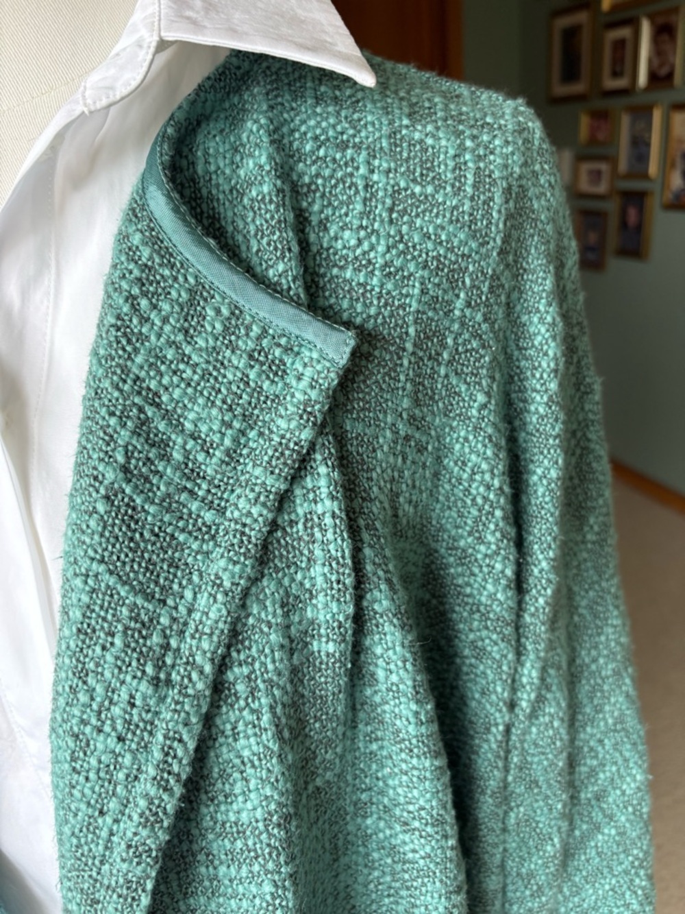 Masai Classic Open-Front Textured Cotton Boucle Knit Teal Oversized Jacket - XL - Picture 5 of 9